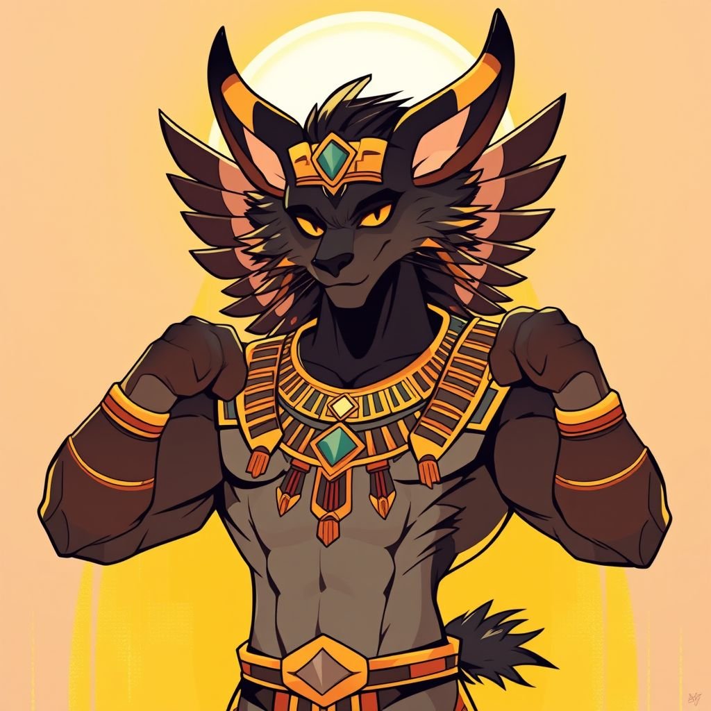 Muscular Anubis showing off his biceps.