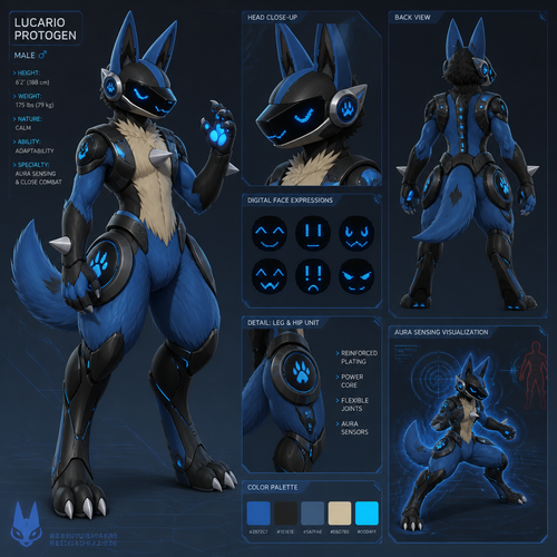 A male Lucario protogen hybrid. 
