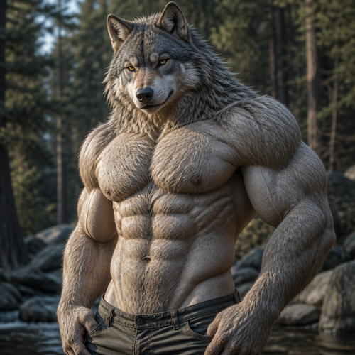 Buff hairy shirtless wolf 