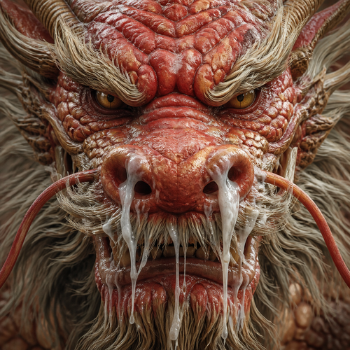 chinese dragon's face close-up.white mucus.