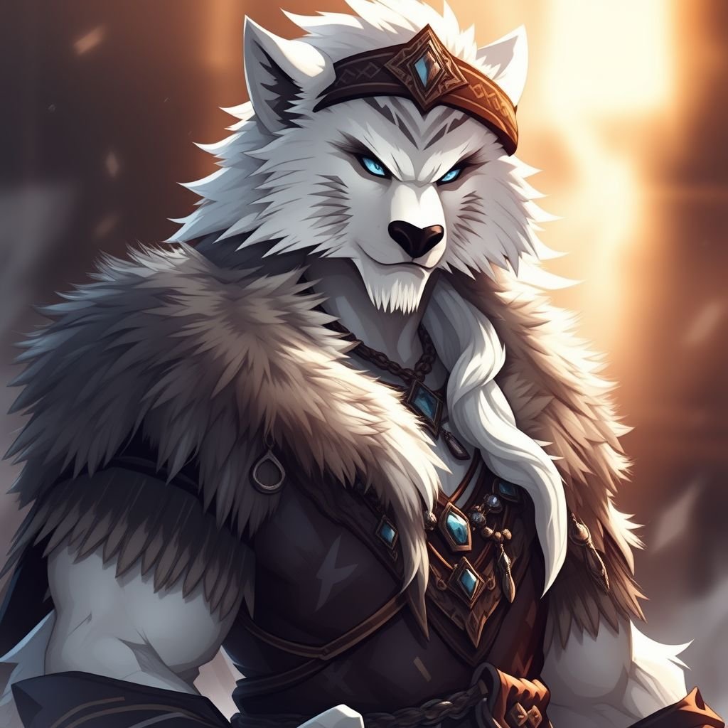 White werewolf shirtless wearing Viking attire