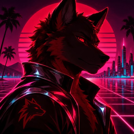 a avatar portrait of a Silhouette, male fury wolf, use red color pallet